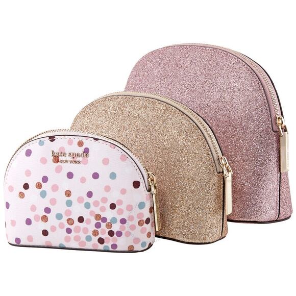 NEW Kate Spade Burgess Court Dome Glitter Trio 3 Piece Cosmetic Case Purse Bag - Picture 1 of 13